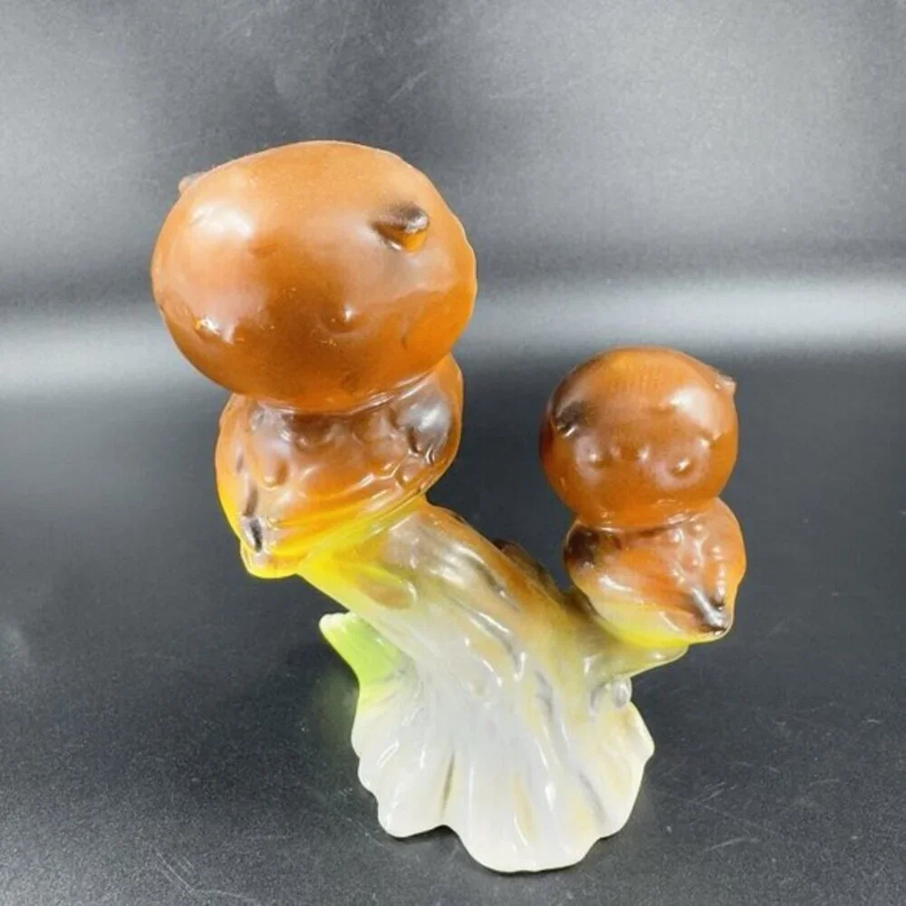 Vintage Norcrest Two Big Eye Owls On A Branch with Acorns Figurine Japan Ceramic